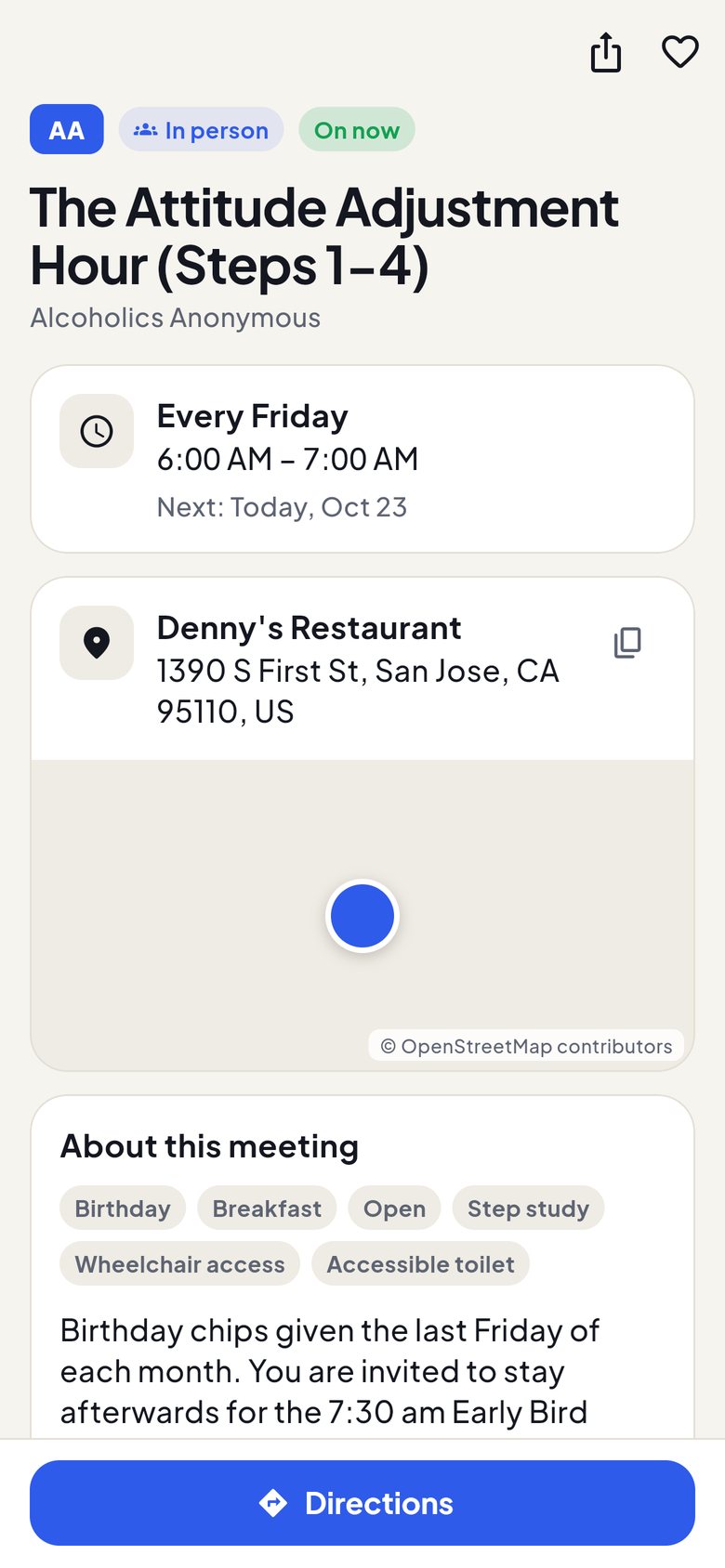 A meeting's details in Meeting Finder